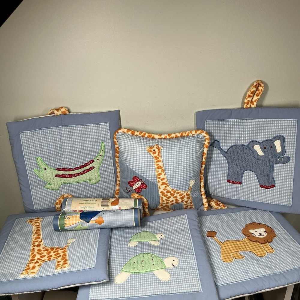 Vtg Lambs & Ivy Baby Nursery Decor Wall Art Pillow Wallpaper Border Embroidered